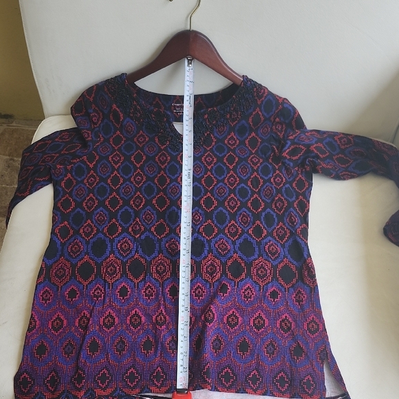 Charter Club Graphic Long Sleeve Blouse in Blue and Purple - Picture 8 of 8